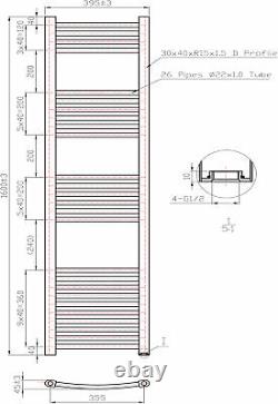 Towel Radiator Towel Rail Heated 1600mm x 400mm Designer Matt Black 2639 BTU
