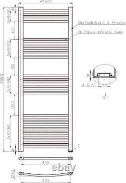Towel Radiator Towel Rail Heated 1600mm x 500mm Designer Matt Black 3012 BTU