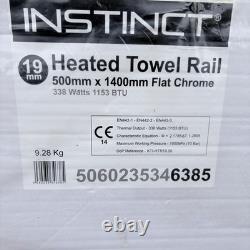 Trade Instinct Heated Towel Rail 500 x 1400mm Flat Chrome 19mm 338W