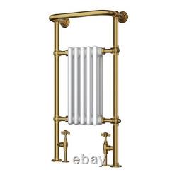 Traditional Brass & White Heated Towel Rail Radiator 5 Column 498 x 940mm