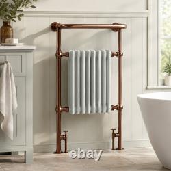 Traditional Heated Towel Rail Radiator White Column Brushed Copper 957x578mm