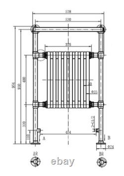 Traditional Heated Towel Rail Radiator White Column Brushed Copper 957x578mm