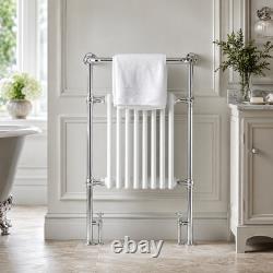 Traditional Heated Towel Rail Radiator White Column Chrome 957x578mm Bathroom