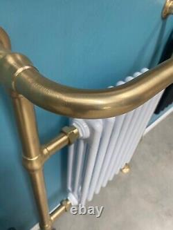 Traditional Towel Rail Radiator White and Brushed Brass 963 h x 677 w