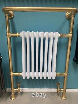 Traditional Towel Rail Radiator White and Brushed Brass 963 h x 677 w