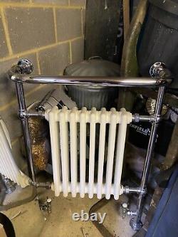 Traditional Victorian Heated Towel Rail Radiator 940 x 675 Chrome Steel/White