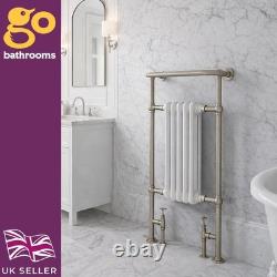 Traditional Victorian Heated Towel Rail Radiator Brushed Nickel Bathroom 94x50cm