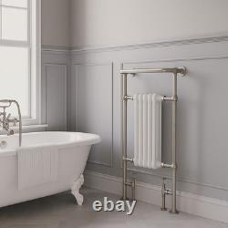 Traditional Victorian Heated Towel Rail Radiator Brushed Nickel Bathroom 94x50cm
