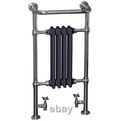 Traditional Victorian Radiator Heated Grey-Chrome Towel Rail Valves Option