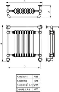 Victorian Heated Towel Rail, 8-Section Low Carbon Steel Radiator, White, 686x675