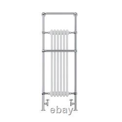 Victorian Style Heated Towel Rail, 6-Section Floor Radiator, White & Chrome