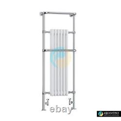 Victorian Style Heated Towel Rail, 6-Section Floor Radiator, White & Chrome