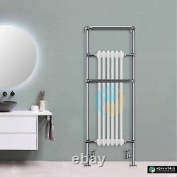 Victorian Style Heated Towel Rail, 6-Section Floor Radiator, White & Chrome