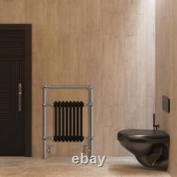 Victorian Style Heated Towel Rail, 8-Section Floor Radiator, Black & Chrome
