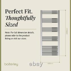 Yarnfield Straight Heated Heated Towel Rail Radiator, 502W, 600 x 1500mm, Chrome