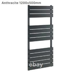 500mm x 1200 Anthracite Designer Flat Panel Heated Bathroom Towel Rail Radiator = Radiateur sèche-serviettes de salle de bain chauffant à panneau plat anthracite de designer de 500mm x 1200