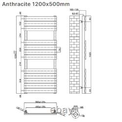 500mm x 1200 Anthracite Designer Flat Panel Heated Bathroom Towel Rail Radiator = Radiateur sèche-serviettes de salle de bain chauffant à panneau plat anthracite de designer de 500mm x 1200