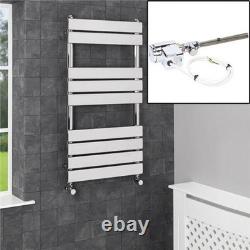 Barre chauffante pour serviettes 950 x 500 mm, à double combustible, thermostatique, en chrome, panneau plat, 9 rails