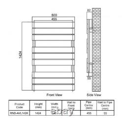 Barre de serviette chauffante à panneau plat Reina Avola 1424mm H x 500mm L Noir