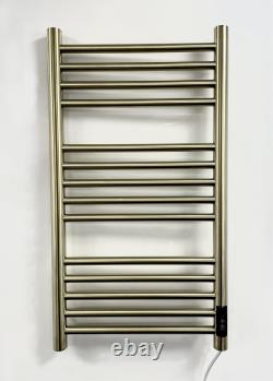 Barre de serviette chauffante électrique sèche Belfast, finition laiton brossé, hauteur 720 mm