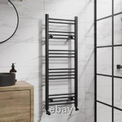 Barre de serviette chauffante noire mate 1200 x 450 mm en acier pour montage mural dans la salle de bain