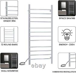 Barre de serviette électrique chauffée en acier inoxydable premium chrome avec minuterie 1200 x 500