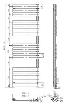 Barre de serviette noir mat Radiateur de salle de bain Chauffage échelle plate 3 tailles