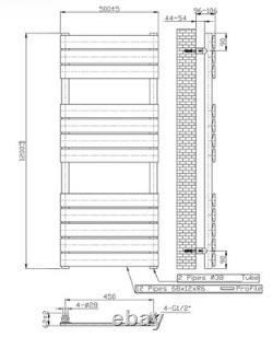 Barre plate chauffante design en laiton brossé pour serviettes 1200 mm x 500 mm (1889 BTU)