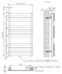 Barre porte-serviettes chauffante plate noire mate 800 x 450 mm murale pour salle de bains