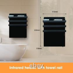 Chauffe-serviettes infrarouge 730W avec thermostat, porte-serviettes chauffant avec WiFi pour salle de bain