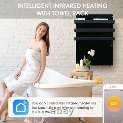 Chauffe-serviettes infrarouge 730W avec thermostat, porte-serviettes chauffant avec WiFi pour salle de bain