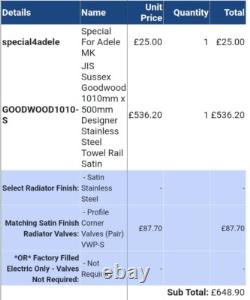 JIS Sussex Goodwood Radiateur Serviette Chauffant en Acier Inoxydable Satin 100% Neuf