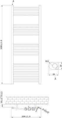 Porte-serviettes Radiateur Échelle Salle de bain Chauffée Courbée Chrome 1600 x 600 Radieux