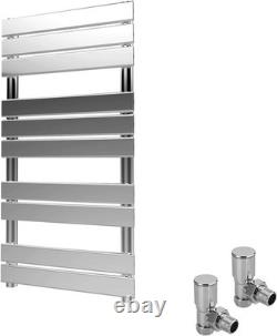 Porte-serviettes chauffant élégant chromé pour salle de bain, radiateur échelle moderne à panneaux plats