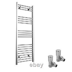 Radiateur à serviette droit chauffant en chrome pour salle de bain avec vannes