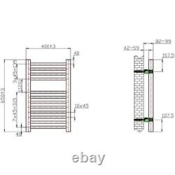 Radiateur à serviettes chauffant à panneau plat en chrome argenté 650 x 400 mm mural pour salle de bain