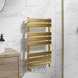 Radiateur à serviettes chauffant à panneau plat en laiton brossé 800 x 450 mm monté au mur pour salle de bain
