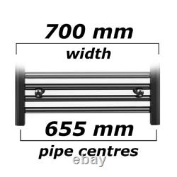 Radiateur à serviettes chauffant plat noir mat de 700 mm de large, designer de salle de bain élégant