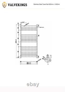 Radiateur chauffant échelle à serviettes en acier inoxydable pour salle de bains 600mm x 1400mm