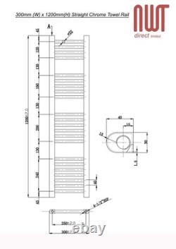 Radiateur chauffant porte-serviettes chauffant chrome DROIT 300mm(l) x 1200mm(h) 1326 BTUs