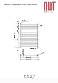 Radiateur chauffe-serviettes chromé ATLAS 500mm(l) x 800mm(h) 2192 BTUs