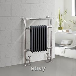 Radiateur colonne traditionnel chauffant pour serviettes de salle de bain, anthracite chromé.