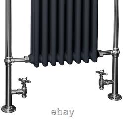 Radiateur colonne traditionnel chauffant pour serviettes de salle de bain, anthracite chromé.