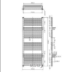 Radiateur de salle de bain blanc moderne, porte-serviettes chauffant haut et crochets 1400x550mm