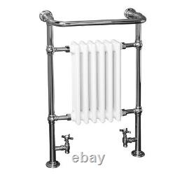 Radiateur de salle de bain chauffant et porte-serviettes traditionnel victorien 952x568mm en chrome blanc