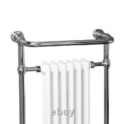 Radiateur de salle de bain chauffant et porte-serviettes traditionnel victorien 952x568mm en chrome blanc