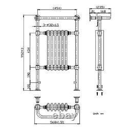 Radiateur de salle de bain chauffant et porte-serviettes traditionnel victorien 952x568mm en chrome blanc