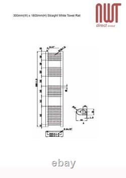 Radiateur de salle de bain droit blanc à serviettes chauffantes 300mm(l) x 1800mm(h) 2314 BTU