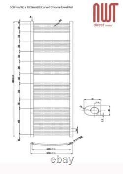 Radiateur de salle de bain en chrome courbé pour serviettes chauffantes 500mm(l) x 1800mm(h) 3012BTU