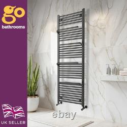 Radiateur de salle de bain en métal gunmetal avec porte-serviettes chauffant et crochets, moderne 1800x600 mm